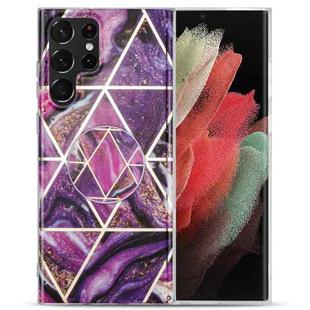 For Samsung Galaxy S21 Ultra 5G IMD Marble TPU Phone Case with Folding Holder(Purple)
