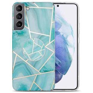 For Samsung Galaxy S22+ 5G IMD Marble TPU Phone Case with Holder(Green)