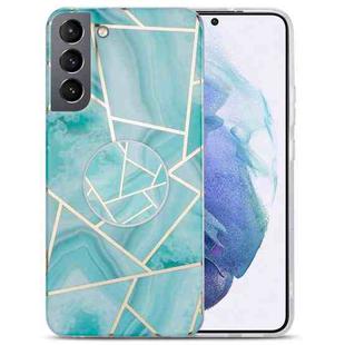 For Samsung Galaxy S21 FE 5G IMD Marble TPU Phone Case with Holder(Green)