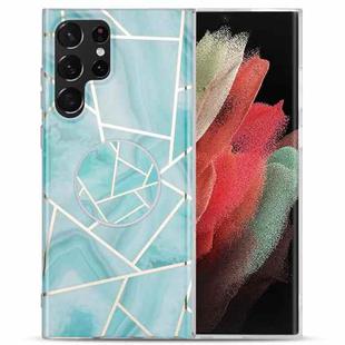 For Samsung Galaxy S21 Ultra 5G IMD Marble TPU Phone Case with Holder(Green)