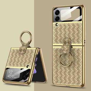 For Samsung Galaxy Z Flip3 5G GKK Integrated Plating Weave Texture Phone Case with Ring Holder(Champagne)