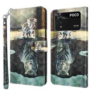 For Xiaomi Poco M4 Pro 3D Painting Pattern TPU + PU Leather Phone Case(Cat Tiger)