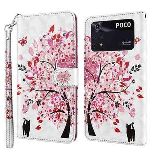 For Xiaomi Poco M4 Pro 3D Painting Pattern TPU + PU Leather Phone Case(Cat Under The Tree)