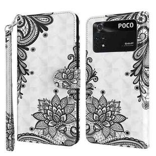 For Xiaomi Poco M4 Pro 3D Painting Pattern TPU + PU Leather Phone Case(Diagonal Black Flower)