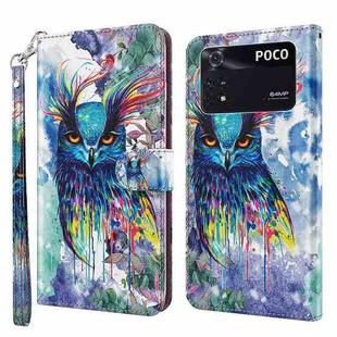 For Xiaomi Poco M4 Pro 3D Painting Pattern TPU + PU Leather Phone Case(Watercolor Owl)
