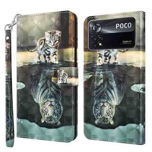 For Xiaomi Poco X4 Pro 5G 3D Painting Pattern TPU + PU Leather Phone Case(Cat Tiger)