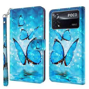 For Xiaomi Poco X4 Pro 5G 3D Painting Pattern TPU + PU Leather Phone Case(Three Butterflies)