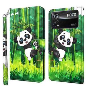 For Xiaomi Poco X4 Pro 5G 3D Painting Pattern TPU + PU Leather Phone Case(Panda Climbing Bamboo)