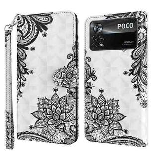 For Xiaomi Poco X4 Pro 5G 3D Painting Pattern TPU + PU Leather Phone Case(Diagonal Black Flower)
