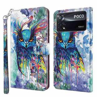 For Xiaomi Poco X4 Pro 5G 3D Painting Pattern TPU + PU Leather Phone Case(Watercolor Owl)