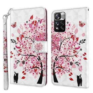 For Xiaomi Redmi Note 11 3D Painting Pattern TPU + PU Leather Phone Case(Cat Under The Tree)