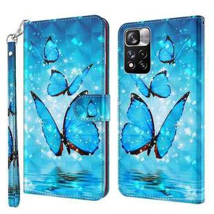 For Xiaomi Redmi Note 11 3D Painting Pattern TPU + PU Leather Phone Case(Three Butterflies)