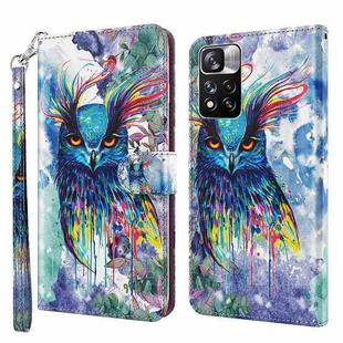 For Xiaomi Redmi Note 11 3D Painting Pattern TPU + PU Leather Phone Case(Watercolor Owl)