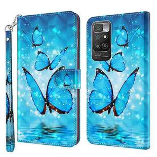 For Xiaomi Redmi 10 3D Painting Pattern TPU + PU Leather Phone Case(Three Butterflies)