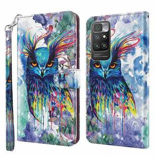 For Xiaomi Redmi 10 3D Painting Pattern TPU + PU Leather Phone Case(Watercolor Owl)