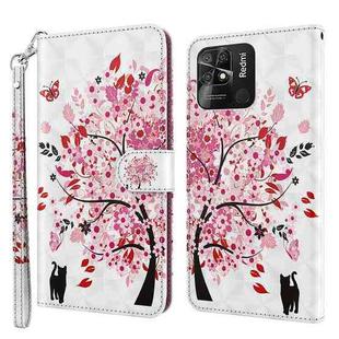 For Xiaomi Redmi 10C International Version 3D Painting Pattern TPU + PU Leather Phone Case(Cat Under The Tree)