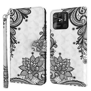 For Xiaomi Redmi 10C International Version 3D Painting Pattern TPU + PU Leather Phone Case(Diagonal Black Flower)