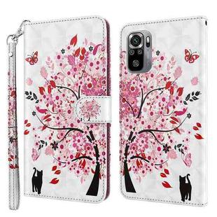 For Xiaomi Redmi Note 10 / 10S 3D Painting Pattern TPU + PU Leather Phone Case(Cat Under The Tree)