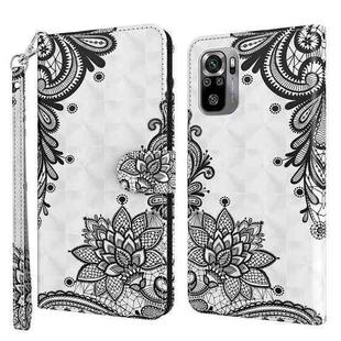 For Xiaomi Redmi Note 10 / 10S 3D Painting Pattern TPU + PU Leather Phone Case(Diagonal Black Flower)