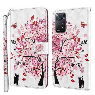 For Xiaomi Redmi Note 11 4G International 3D Painting Pattern TPU + PU Leather Phone Case(Cat Under The Tree)