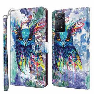For Xiaomi Redmi Note 11 4G International 3D Painting Pattern TPU + PU Leather Phone Case(Watercolor Owl)