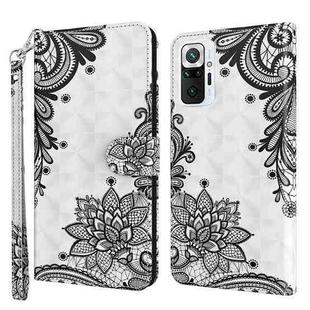 For Xiaomi Redmi Note 10 Pro / 10 Pro Max 3D Painting Pattern TPU + PU Leather Phone Case(Diagonal Black Flower)