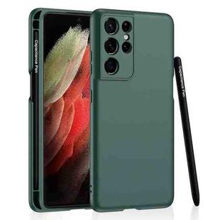 For Samsung Galaxy S21 Ultra 5G GKK Ultra-thin Skin Feel Phone Case with Side Pen Slot & Stylus(Forest Green)