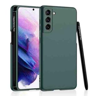 For Samsung Galaxy S21 FE 5G GKK Ultra-thin Skin Feel Phone Case with Side Pen Slot & Stylus(Forest Green)