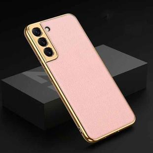 For Samsung Galaxy S22+ 5G GKK Plating TPU + Leather Full Coverage Phone Case(Pink)