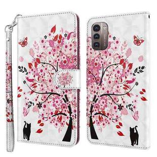 For Nokia G11 / G21 3D Painting Pattern TPU + PU Leather Phone Case(Cat Under The Tree)