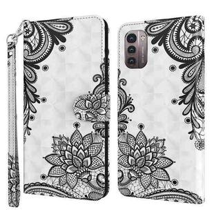 For Nokia G11 / G21 3D Painting Pattern TPU + PU Leather Phone Case(Diagonal Black Flower)