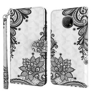 For Nokia G300 3D Painting Pattern TPU + PU Leather Phone Case(Diagonal Black Flower)