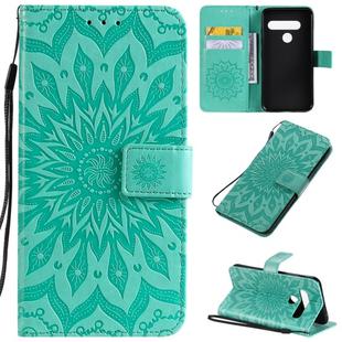 For LG G8S ThinQ Pressed Printing Sunflower Pattern Horizontal Flip PU Leather Case with Holder & Card Slots & Wallet & Lanyard(Green)