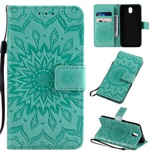 For LG K30 (2019) Pressed Printing Sunflower Pattern Horizontal Flip PU Leather Case with Holder & Card Slots & Wallet & Lanyard(Green)
