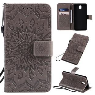 For LG K30 (2019) Pressed Printing Sunflower Pattern Horizontal Flip PU Leather Case with Holder & Card Slots & Wallet & Lanyard(Gray)