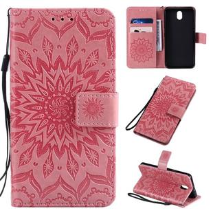 For LG K30 (2019) Pressed Printing Sunflower Pattern Horizontal Flip PU Leather Case with Holder & Card Slots & Wallet & Lanyard(Pink)