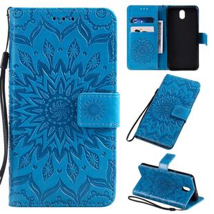 For LG K30 (2019) Pressed Printing Sunflower Pattern Horizontal Flip PU Leather Case with Holder & Card Slots & Wallet & Lanyard(Blue)