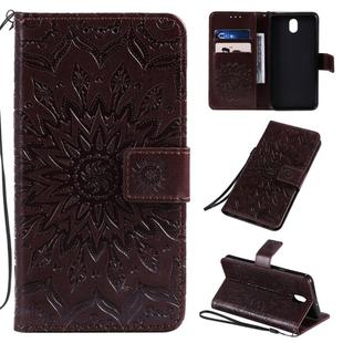For LG K30 (2019) Pressed Printing Sunflower Pattern Horizontal Flip PU Leather Case with Holder & Card Slots & Wallet & Lanyard(Brown)