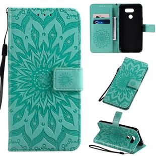 For LG K40S Pressed Printing Sunflower Pattern Horizontal Flip PU Leather Case with Holder & Card Slots & Wallet & Lanyard(Green)