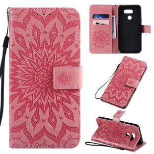 For LG K40S Pressed Printing Sunflower Pattern Horizontal Flip PU Leather Case with Holder & Card Slots & Wallet & Lanyard(Pink)