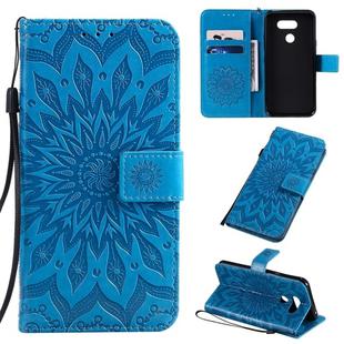 For LG K40S Pressed Printing Sunflower Pattern Horizontal Flip PU Leather Case with Holder & Card Slots & Wallet & Lanyard(Blue)