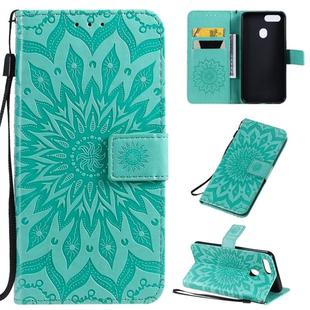 For OPPO A5 / A35 Pressed Printing Sunflower Pattern Horizontal Flip PU Leather Case with Holder & Card Slots & Wallet & Lanyard(Green)