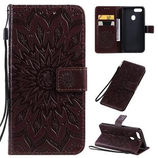 For OPPO A5 / A35 Pressed Printing Sunflower Pattern Horizontal Flip PU Leather Case with Holder & Card Slots & Wallet & Lanyard(Brown)