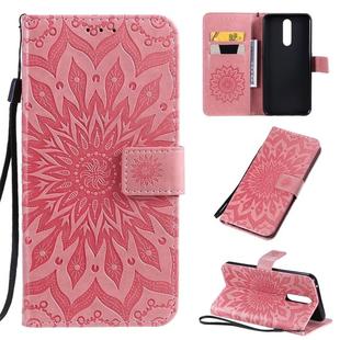 For OPPO F11 Pressed Printing Sunflower Pattern Horizontal Flip PU Leather Case with Holder & Card Slots & Wallet & Lanyard(Pink)