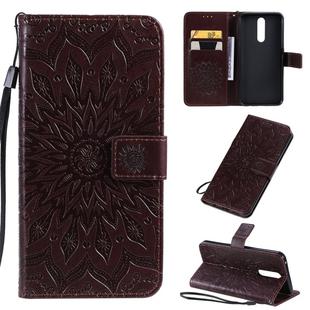 For OPPO F11 Pressed Printing Sunflower Pattern Horizontal Flip PU Leather Case with Holder & Card Slots & Wallet & Lanyard(Brown)