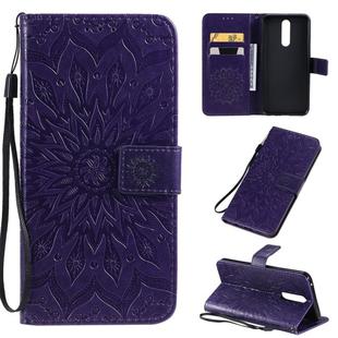 For OPPO F11 Pressed Printing Sunflower Pattern Horizontal Flip PU Leather Case with Holder & Card Slots & Wallet & Lanyard(Purple)