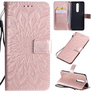 For OPPO F11 Pro Pressed Printing Sunflower Pattern Horizontal Flip PU Leather Case with Holder & Card Slots & Wallet & Lanyard(Rose Gold)