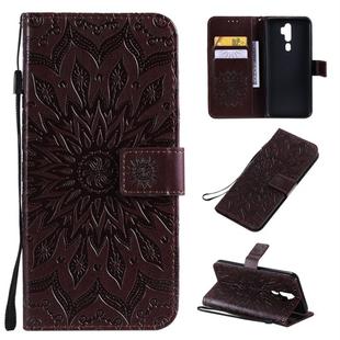 For OPPO A9 2020 / A5 2020 Pressed Printing Sunflower Pattern Horizontal Flip PU Leather Case with Holder & Card Slots & Wallet & Lanyard(Brown)