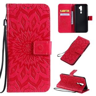 For OPPO A9 2020 / A5 2020 Pressed Printing Sunflower Pattern Horizontal Flip PU Leather Case with Holder & Card Slots & Wallet & Lanyard(Red)