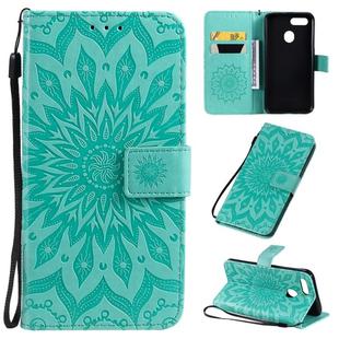 For OPPO A7 / A5s Pressed Printing Sunflower Pattern Horizontal Flip PU Leather Case with Holder & Card Slots & Wallet & Lanyard(Green)